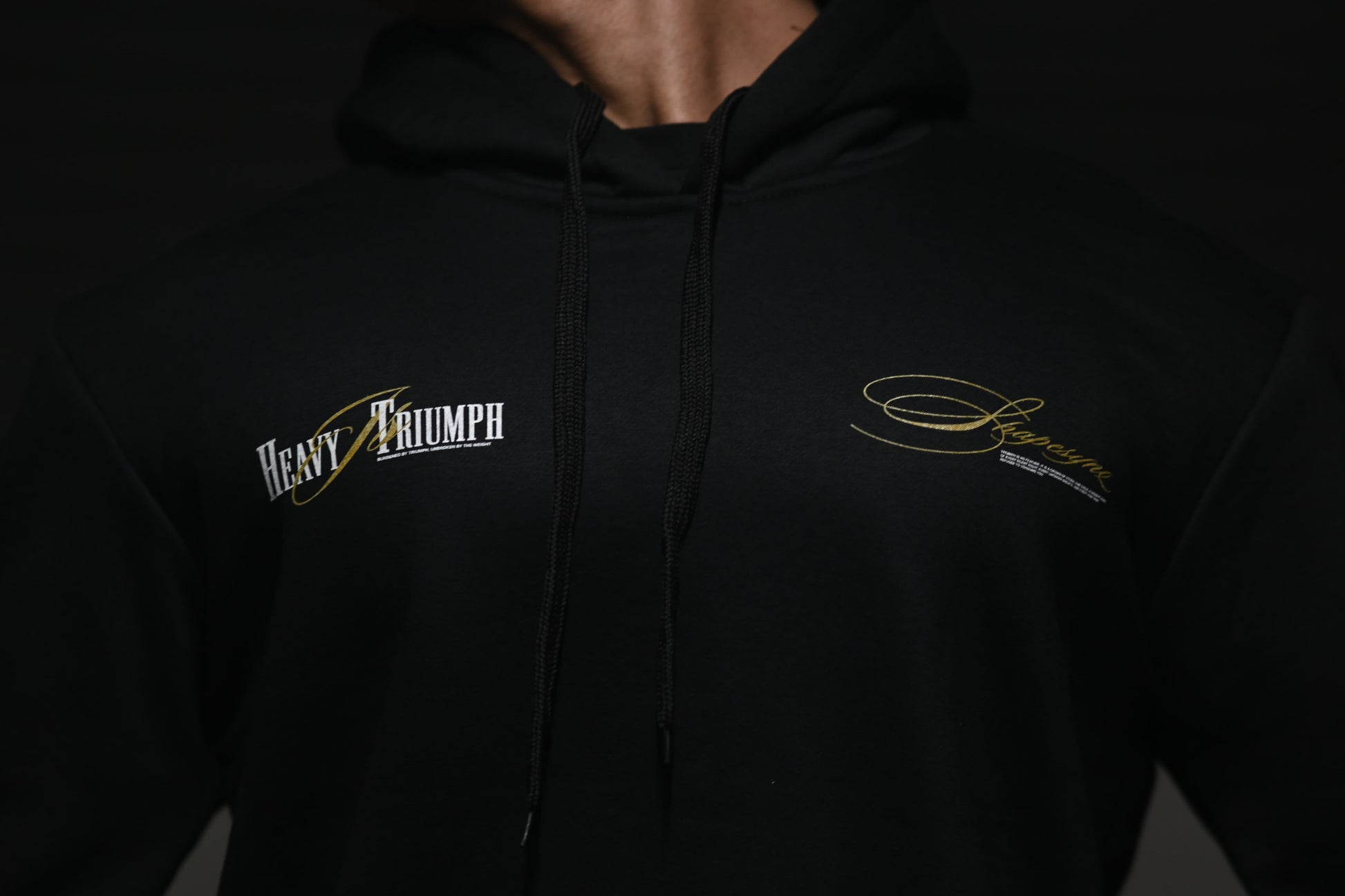 Black Heavy Triumph Hoodie featuring Stylized Logo for Comfortable Casual Wear